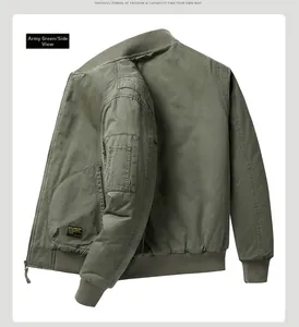 Side view of olive green MA1 bomber jacket showing ribbed cuffs and utility arm pocket
