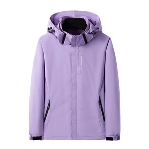 Veste coupe-vent imperméable violet clair à capuche pour sports de plein air unisexe