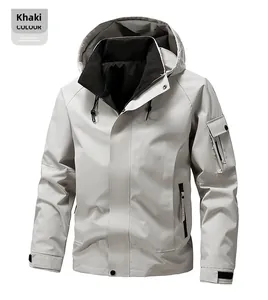 Detail of khaki jacket with adjustable velcro cuffs and functional utility sleeve pocket