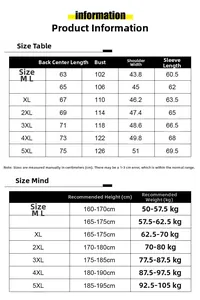 Men's baseball jacket size guide with chest, shoulder, and sleeve measurements