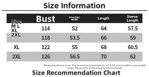 Size chart for men's leather jacket showing chest, shoulder, length, and sleeve measurements
