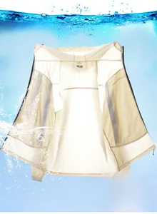 Macro detail of breathable hooded sun protection jacket with waterproof fabric texture