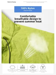 Close-up of 100% nylon hooded sun protection jacket with breathable mesh laser cut holes
