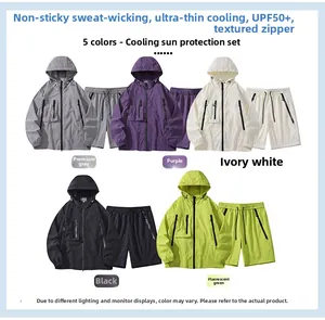 UPF 50+ breathable sun protection hoodie and shorts set in five colors macro detail