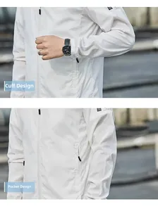 Detail of white sun protection jacket showing elastic cuffs and zippered side pockets