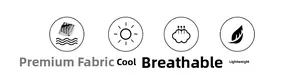 Detail of fabric features showing quality, cooling, breathable and lightweight properties