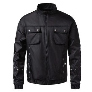 Men's Windbreaker Jacket Polyester Windproof Stand Collar Fashion Letter Ribbon Utility Cargo Style Casual Outdoor Lightweight Outerwear