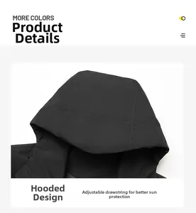 Détail de la veste imperméable avec capuche à cordon réglable et texture ripstop