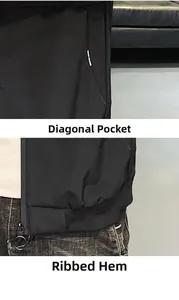 Detailed view of the functional side pocket and ribbed hem on the men's casual jacket