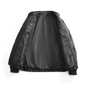 Men's stylish black stand-up collar biker jacket with zipper and elastic cuffs