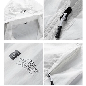 White ice silk hooded sun protection jacket with breathable fabric and letter print