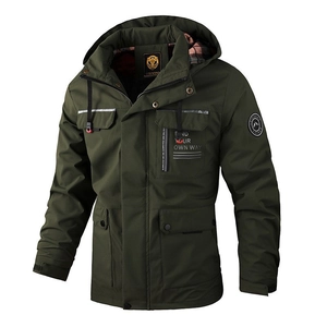 Men Outdoor Hooded Jacket Windproof Polyester Parka With Plaid Lining Casual Mid Length Workwear Coat For Autumn Winter