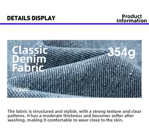 Détail de la texture du tissu denim bleu sergé 354g pour gilet décontracté classique