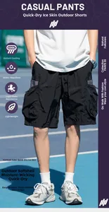 Men's ice-skin cargo shorts shown on model with quick-dry and waterproof fabric features