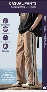 Dettaglio dei pantaloni outdoor kaki con tessuto funzionale idrorepellente e traspirante