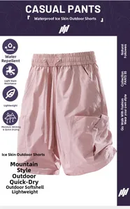 Pink cargo shorts featuring water-repellent fabric and quick-dry functional details