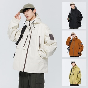 Coupe-vent de Plein Air pour Couple Homme Femme À Capuche Imperméable Coupe-vent Multi-poches Techwear Fonctionnel Manteau