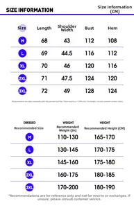 Guide des tailles détaillé pour gilet en jean streetwear japonais, tailles M à 3XL