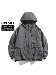 Veste de protection solaire grise pour homme UPF50+ en tissu respirant et hydrofuge