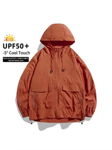 Veste de protection solaire à capuche orange brûlé avec UPF50+ et tissu déperlant