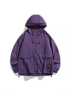 Veste de protection solaire violette pour homme avec capuche ajustable et poches
