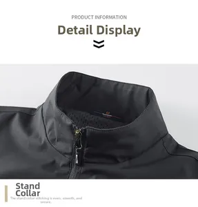 Close-up of the stand-up collar and high-quality zipper on a black fishing vest