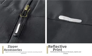 Close-up of durable metal zipper and reflective safety print on black vest fabric