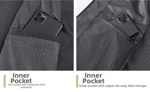 Detail of inner mesh lining with secure anti-theft zipper pocket and phone compartment