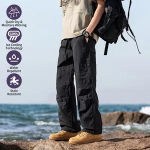 Women Outdoor Cargo Pants Nylon Quick Dry Water Repellent Multi Pockets Straight Wide Leg Trousers For Hiking Casual Wear