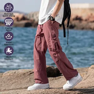 Waterproof and quick-dry outdoor cargo pants for men and women in brick red color