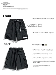 Détails du short cargo imperméable avec grandes poches 3D et ceinture tissée