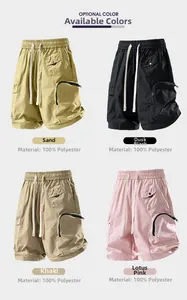 Detail of water-repellent cargo shorts in four colors with functional 3D pockets
