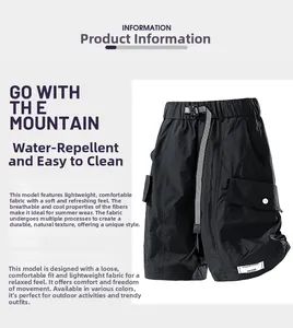 Detail of lightweight water-repellent cargo shorts featuring breathable cool-feel fabric