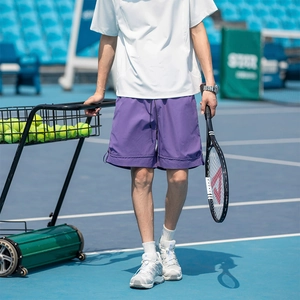 Pantaloncini sportivi viola da uomo in tessuto di seta ghiacciata traspirante