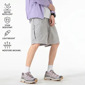 Short Cargo Homme Urban Outdoor Hydrofuge Séchage Rapide Léger Multipoches Taille Élastique Droit Short de Randonnée Été