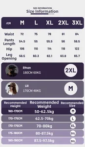 Detailed size guide for summer cargo shorts including waist and hip measurements