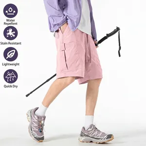 Short cargo outdoor rose pour hommes en tissu séchage rapide à poches latérales