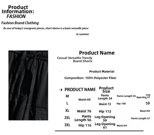 Size chart showing polyester cargo shorts dimensions from M to 3XL in detail