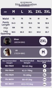 Size information chart for summer cargo shorts including waist and hip measurements