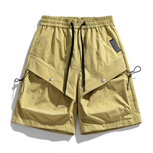 Waterproof khaki cargo shorts with elastic drawstring waist and large utility pockets