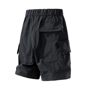 Water-resistant black cargo shorts for men with elastic waist and tactical pockets