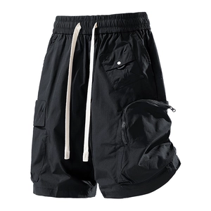 Men's black water-resistant cargo shorts with drawstring waist and multi-pocket design