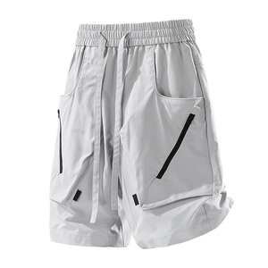 Men Cargo Shorts 100% Polyester Waterproof Quick Dry Techwear Shorts Elastic Waist Drawstring Large Pockets Outdoor Summer