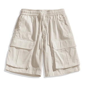 Summer 2025 water-repellent cargo shorts in beige featuring elastic waist and big pockets