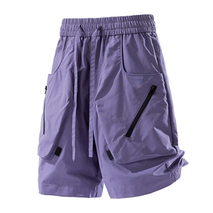 Lilac cargo shorts with drawstring waist and large zipper pockets in a lightweight fabric