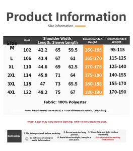 Detailed size chart for men's hooded winter jacket including bust and height guide