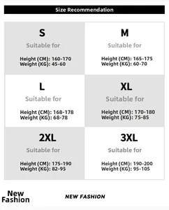 Detailed size recommendation chart for men's vest from size S to 3XL for height and weight