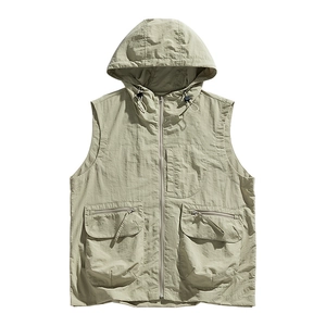 Gilet à capuche vert olive clair pour extérieur avec poches pour camping et randonnée