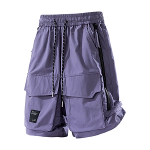Pantaloncini cargo viola da uomo con tasche e vita elastica con coulisse per l'estate
