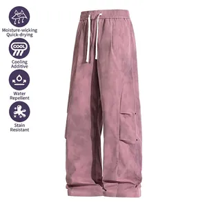 Women American Vintage Tie Dye Cargo Pants Loose Straight Wide Leg Trousers Drawstring Quick Dry Outdoor Streetwear Pants